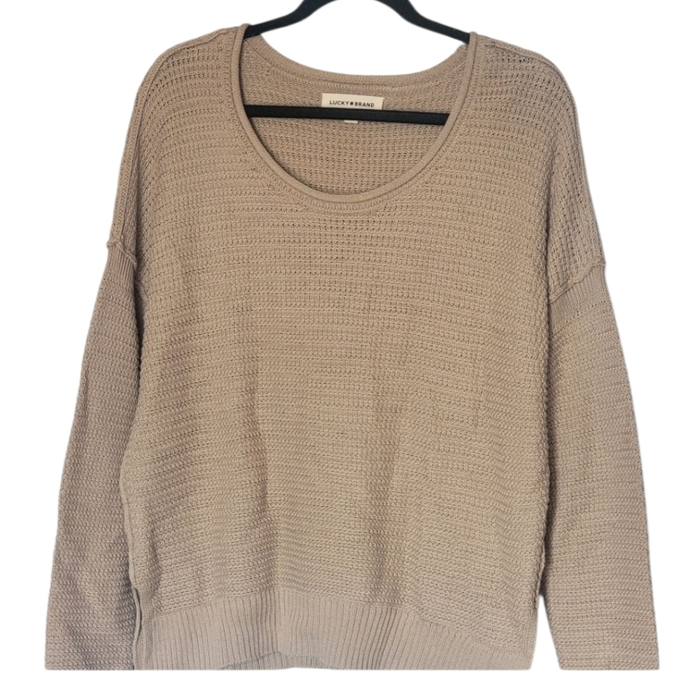 Lucky Brand Waffle Knit Tan Crew Neck Sweater